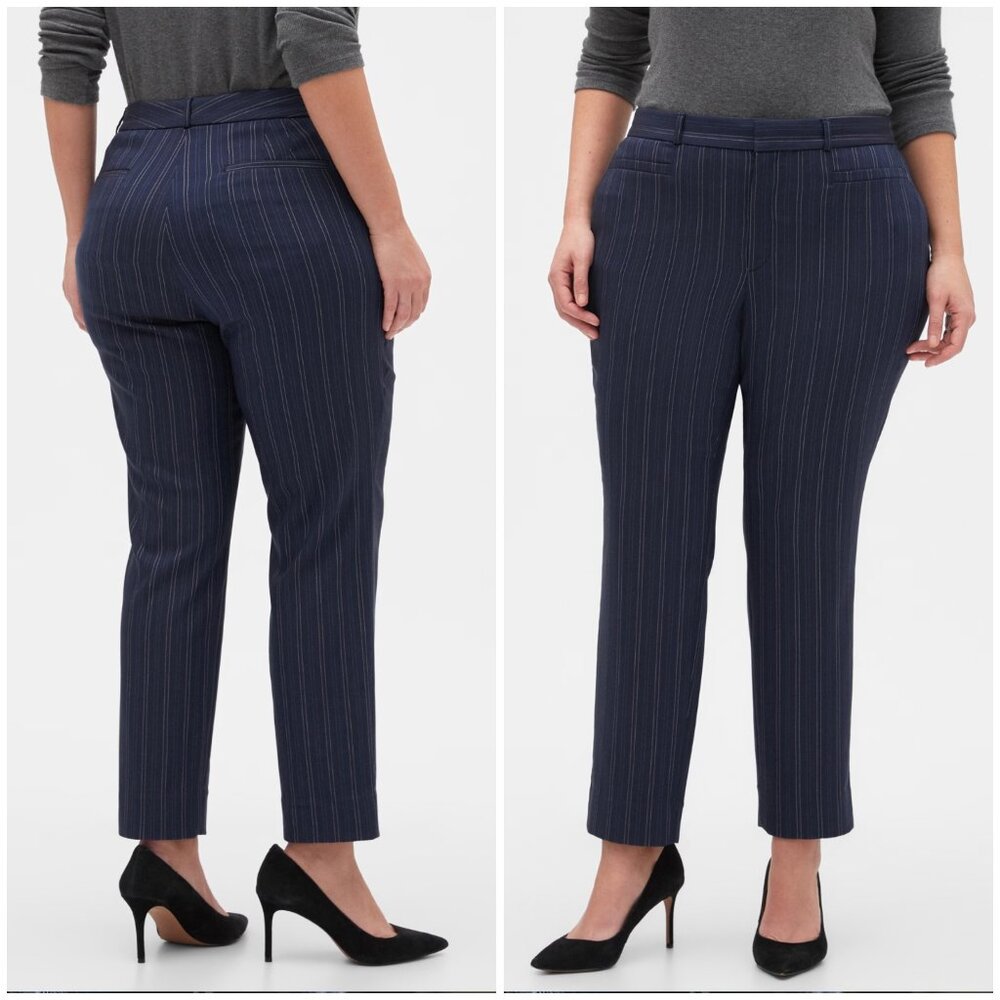 Banana Republic Size 2 Sloan Curvy Fit Navy Blue Striped Slim Ankle Dress Pants